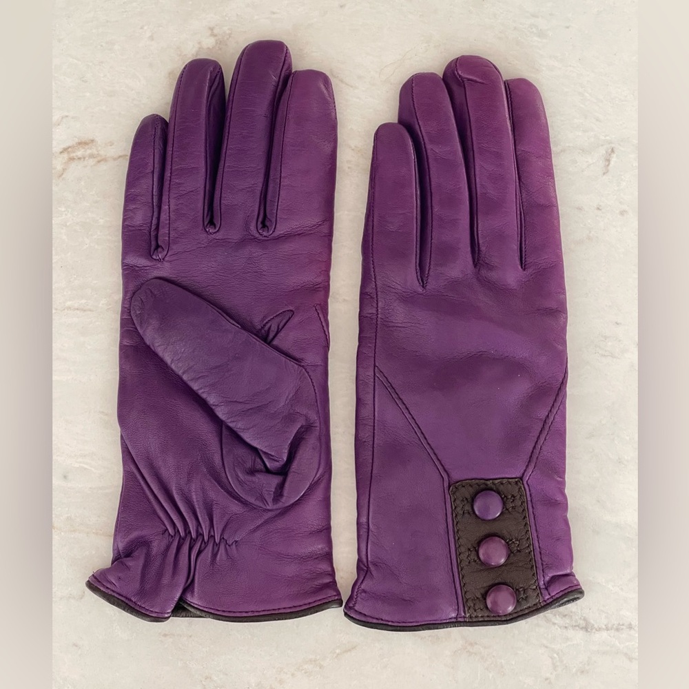 PIUMELLI Milano Retro Purple & Brown Cashmere Lined Leather Gloves, Size 7/Small